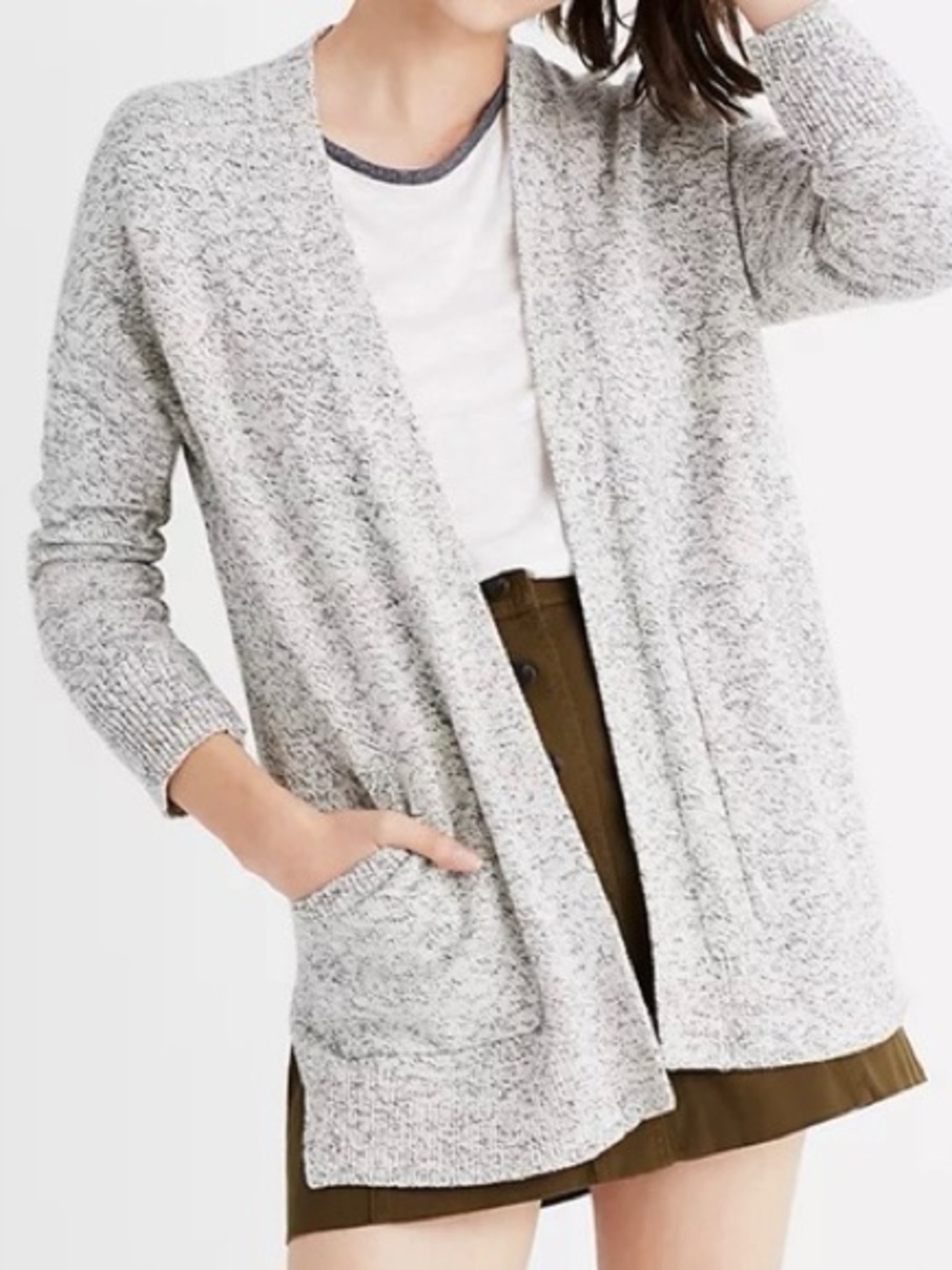 Madewell Light Heather Gray Open-Front Cardigan with Pockets